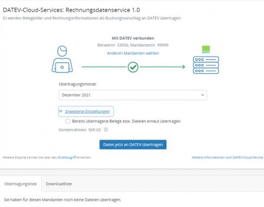 Datenübertrag aus Lexoffice nach DATEV Unternehmen Online